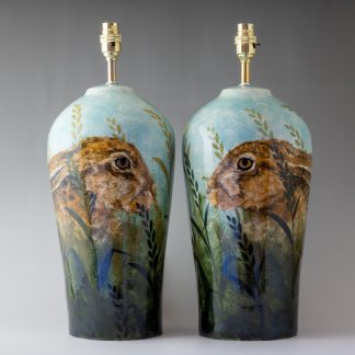 pair of large table lamps, handmade table lamp, shropshire pottery