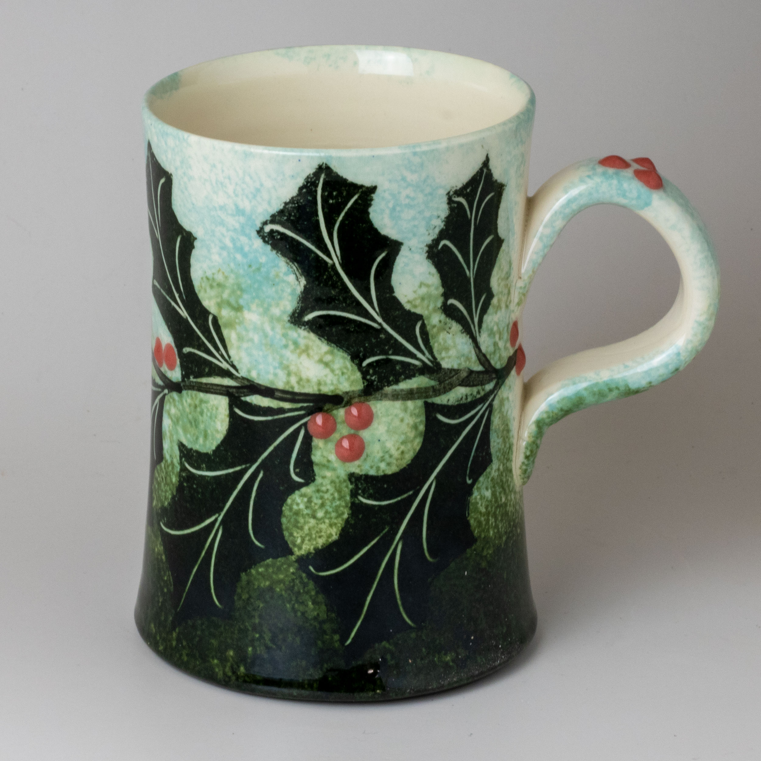 Holly mug, handmade pottery, hand painted ceramics